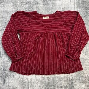 Madewell Top Womens Medium Swingy Peasant Blouse Red Metallic Stripe Flowy Boho
